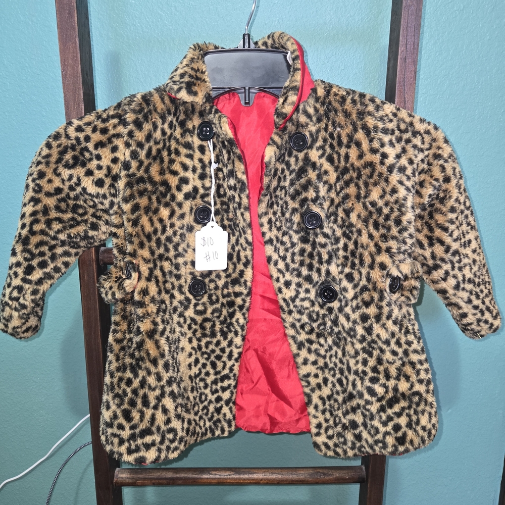 Leopard Print Kids Coat with Red Lining 2T